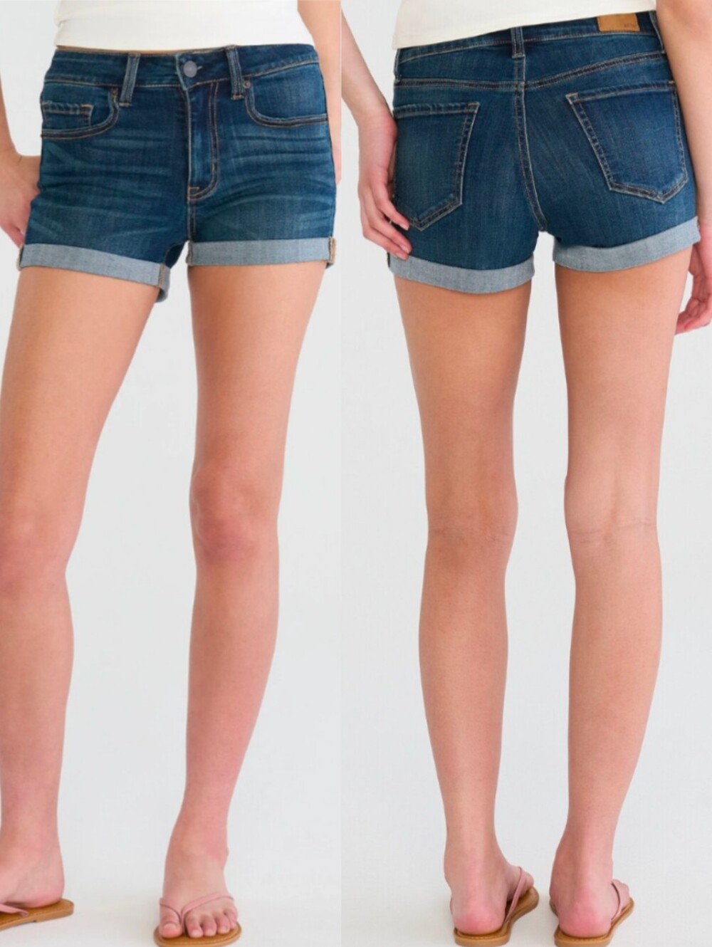 Aeropostale Women's Premium Seriously Stretchy High-Waisted Denim Midi Shorts